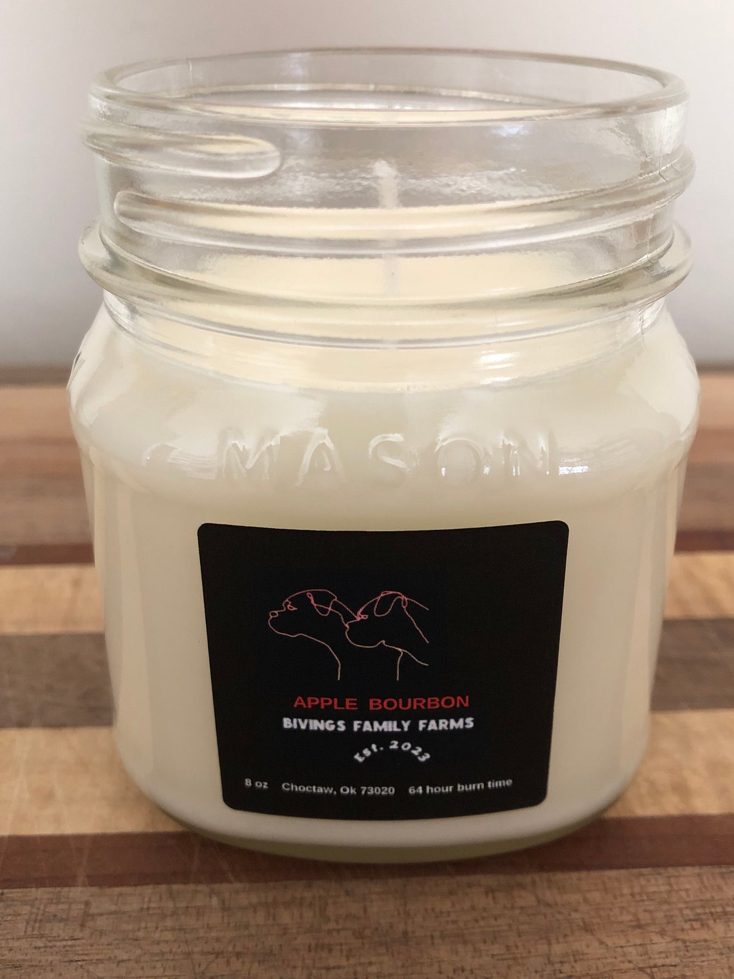 Handcrafted 8 oz Mason Jar Apple Bourbon Soy Candle