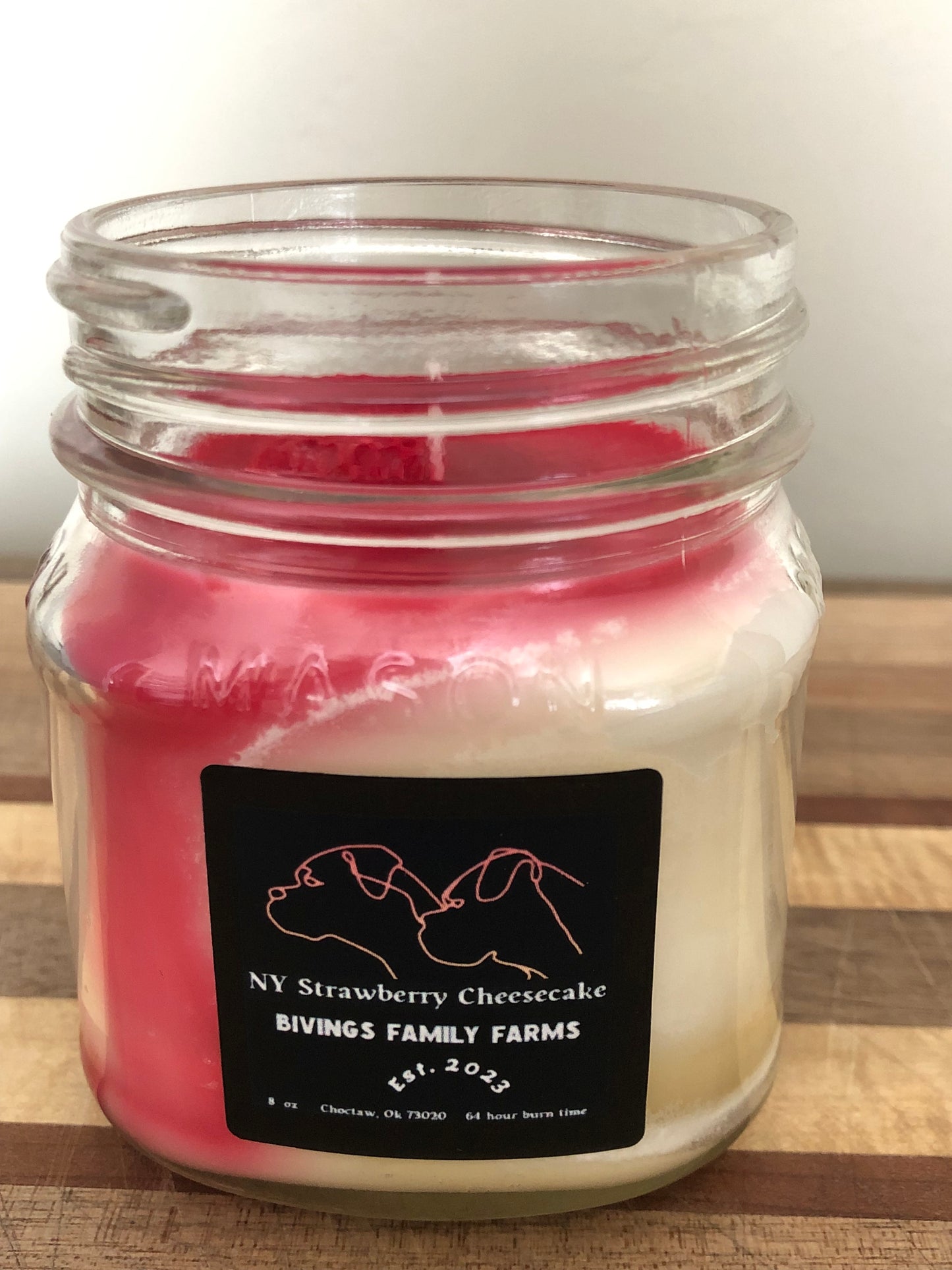 Handcrafted 8 oz Mason Jar NY Strawberry Cheesecake Soy Candle