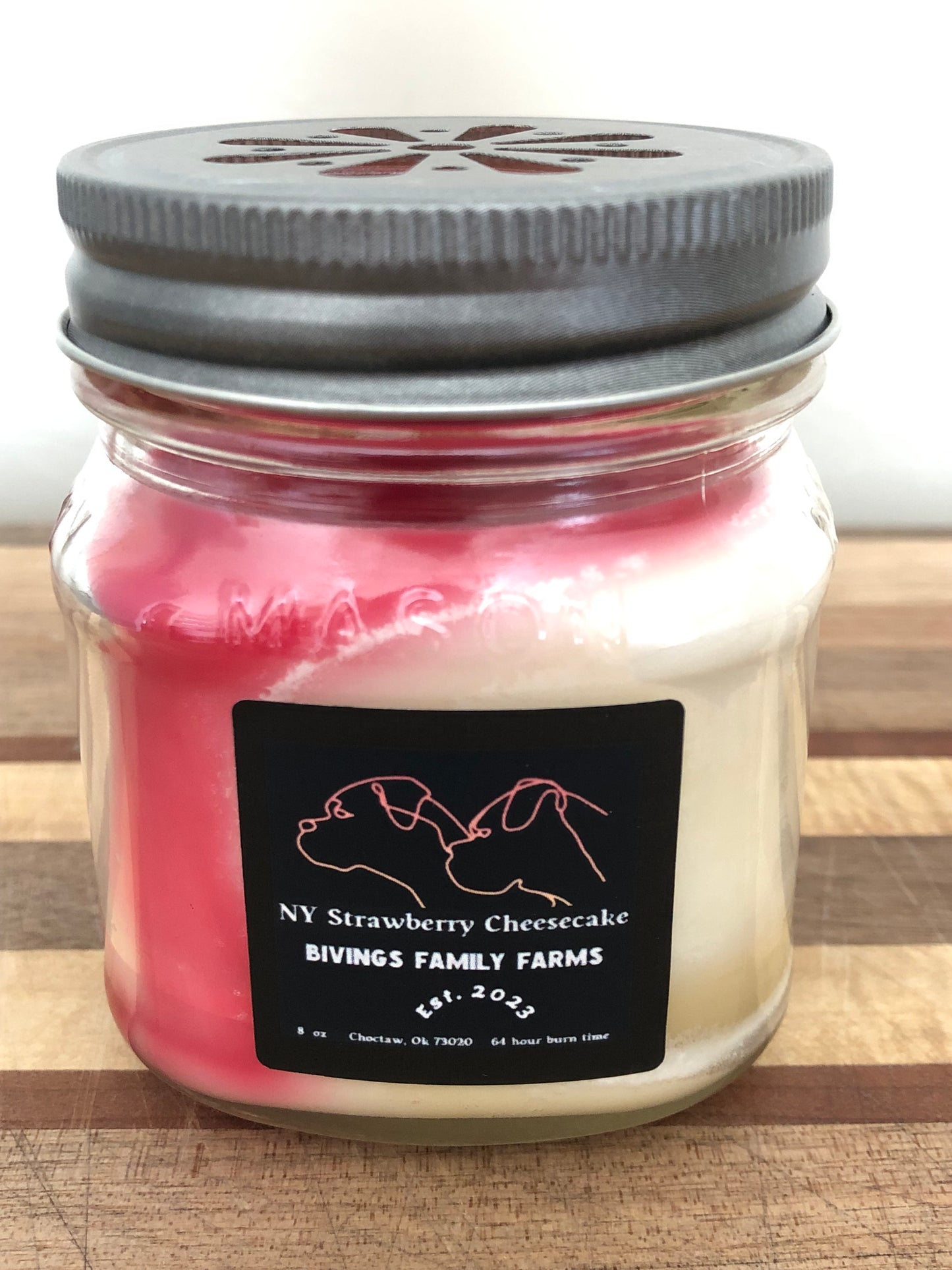 Handcrafted 8 oz Mason Jar NY Strawberry Cheesecake Soy Candle