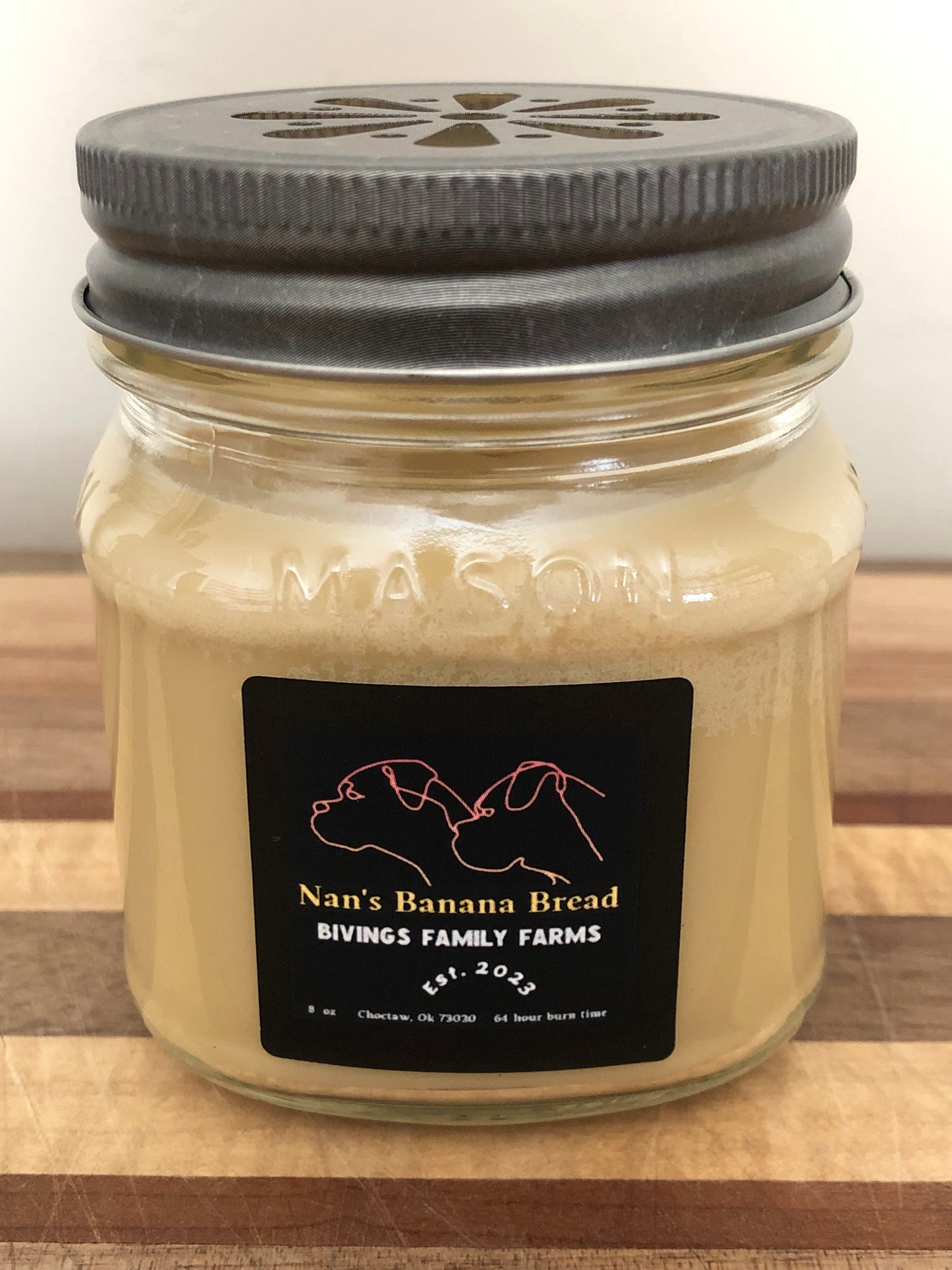 Handcrafted 8oz Mason Jar Nan's Banana Bread Natural Soy Wax Candle