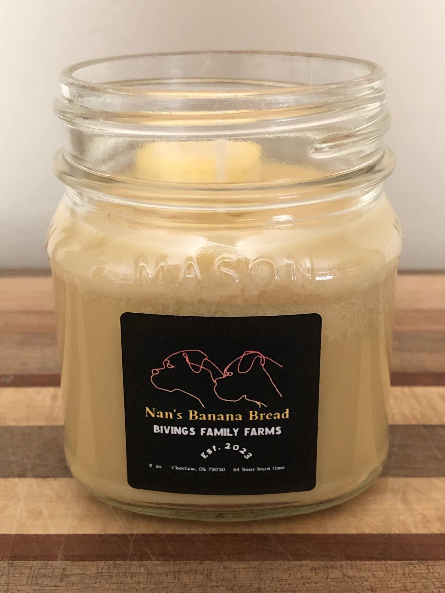 Handcrafted 8oz Mason Jar Nan's Banana Bread Natural Soy Wax Candle