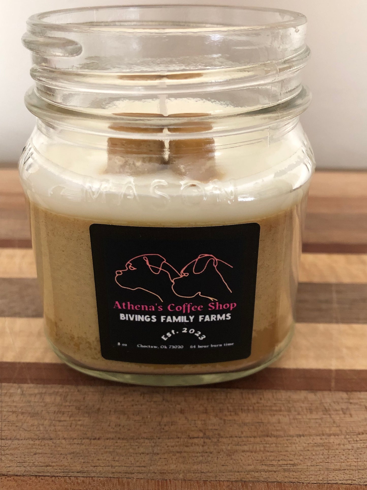 Handcrafted 8 oz Mason Jar Athena's Coffee Shop Soy Candle