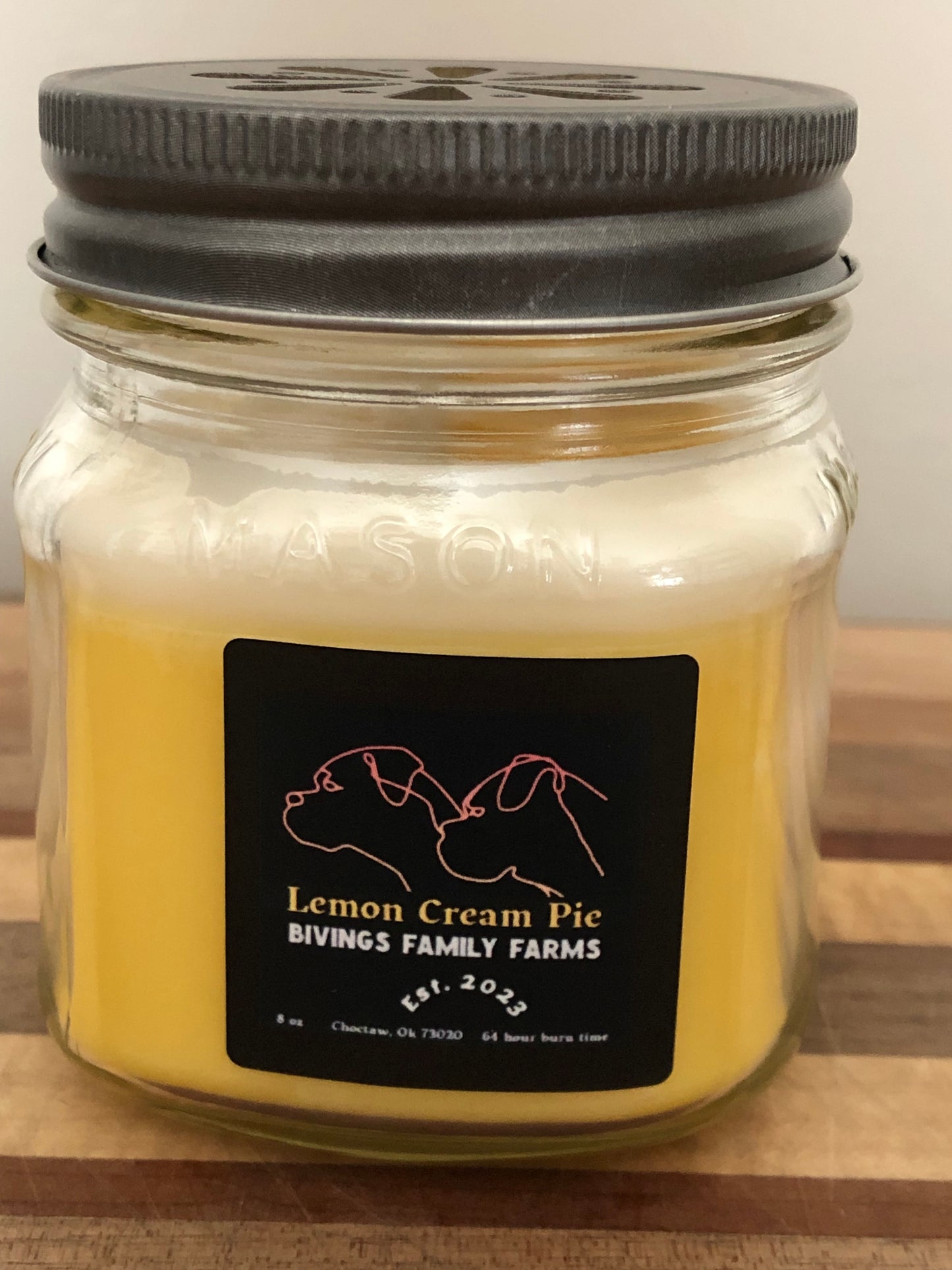 Handcrafted 8 oz Mason Jar Lemon Pie Soy Candle