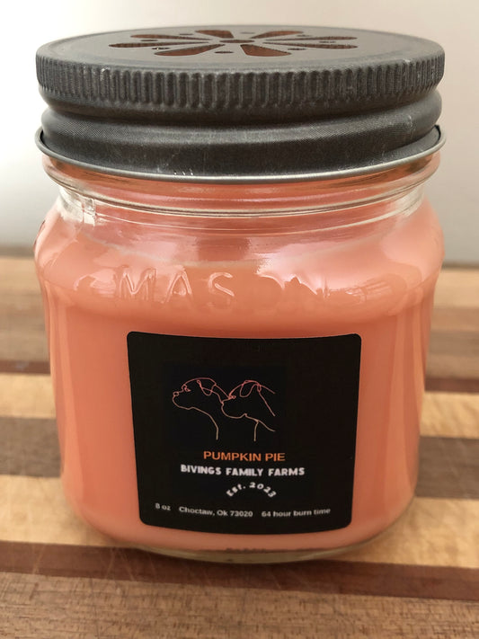 Handcrafted 8 oz Mason Jar Pumpkin Pie Soy Candle