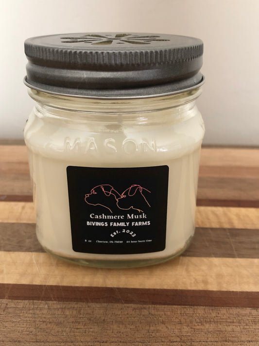 Handcrafted 8 oz Mason Jar Natural Soy Cashmere Candle