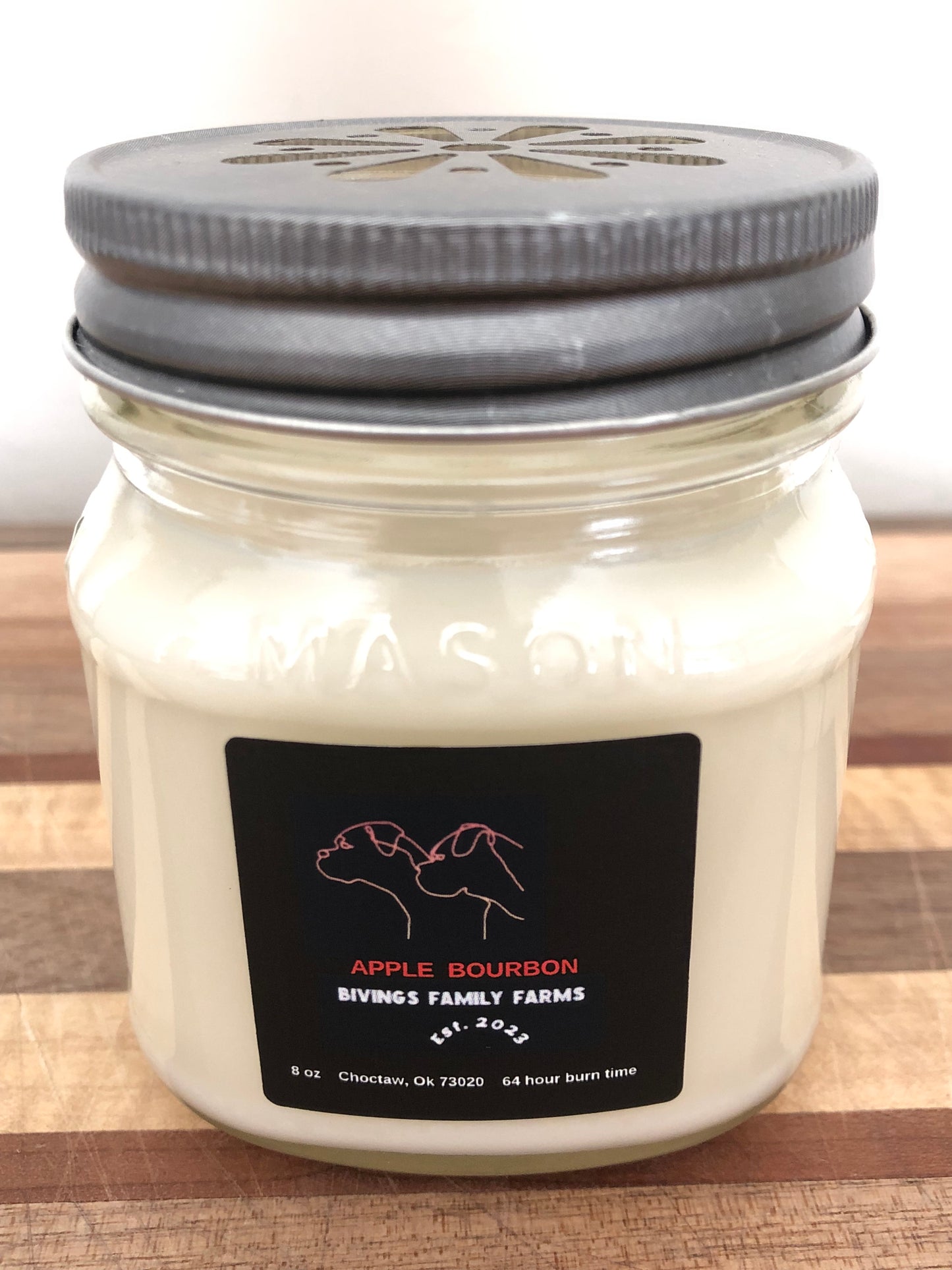 Handcrafted 8 oz Mason Jar Apple Bourbon Soy Candle